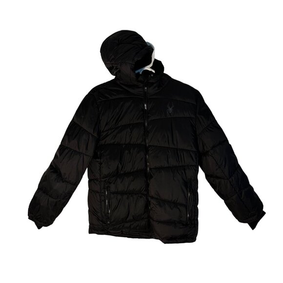 Spyder Boys' Quilted Puffer Hooded Jacket Black Size Large Outdoor Cold Weather - Picture 2 of 12